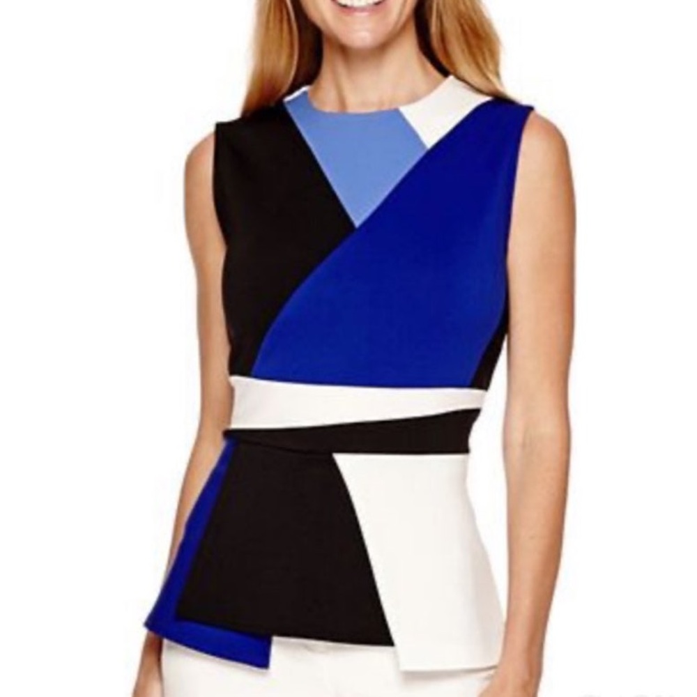 Worthington Color Block Peplum Top Size Large